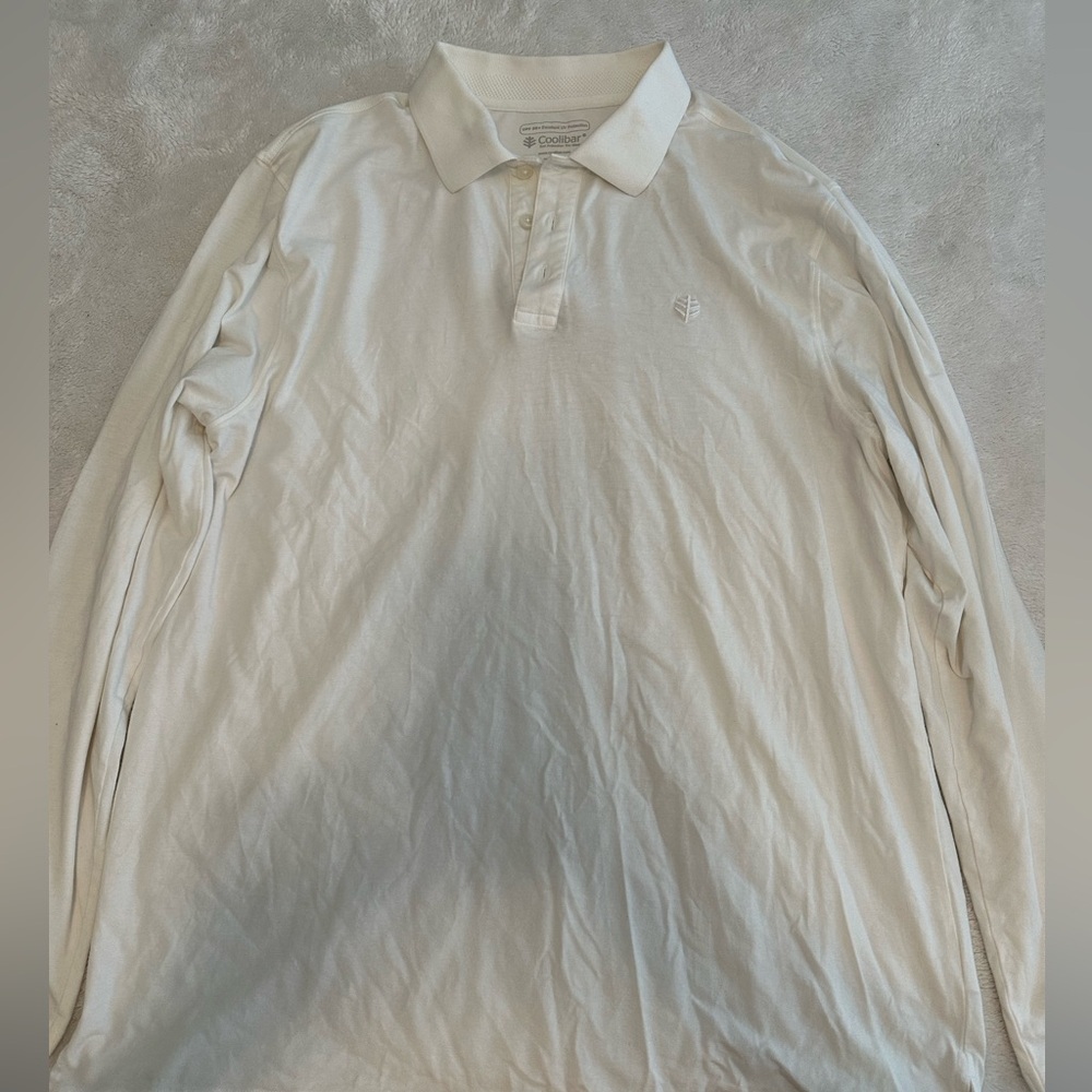 Coolibar Large white collared UV shirt.